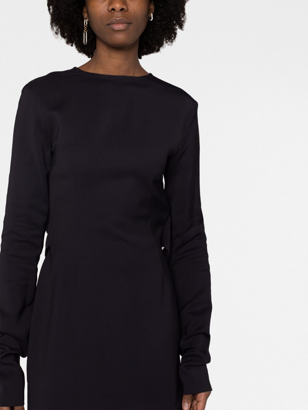 032c Structured Long Sleeve Mini Dress Front Close Up View 