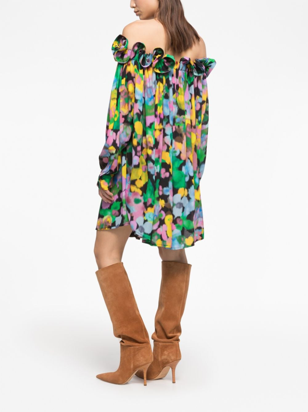 AZ Factory with Lutz Huelle Theodora Floral-Print Off-Shoulder Dress Back Side View