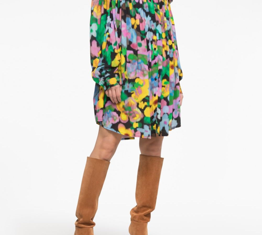 AZ Factory with Lutz Huelle Theodora Floral-Print Off-Shoulder Dress Front Side View