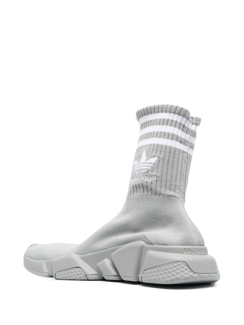 Adidas X Balenciaga Intarsia-Knit Logo Sock-Style Sneakers Grey Back Side View