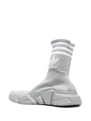 Adidas X Balenciaga Intarsia-Knit Logo Sock-Style Sneakers Grey Back Side View