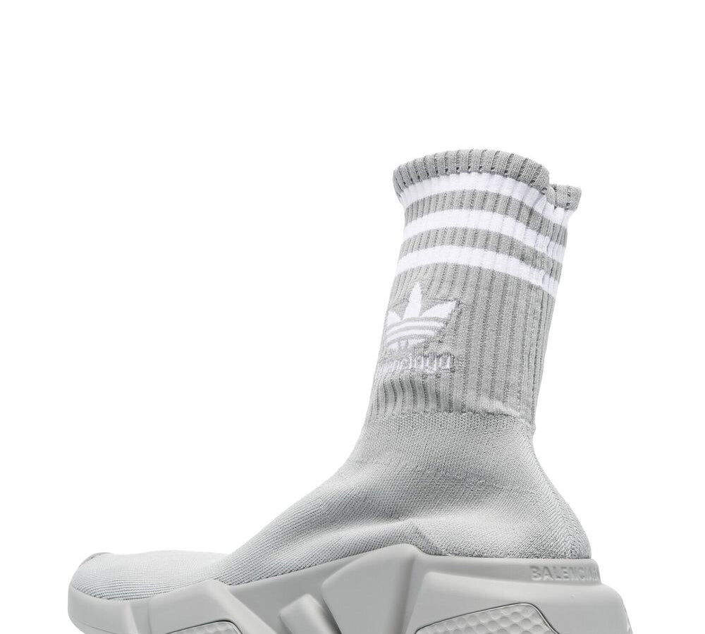 Adidas X Balenciaga Intarsia-Knit Logo Sock-Style Sneakers Grey Back Side View