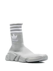 Adidas X Balenciaga Intarsia-Knit Logo Sock-Style Sneakers Grey Front Side View