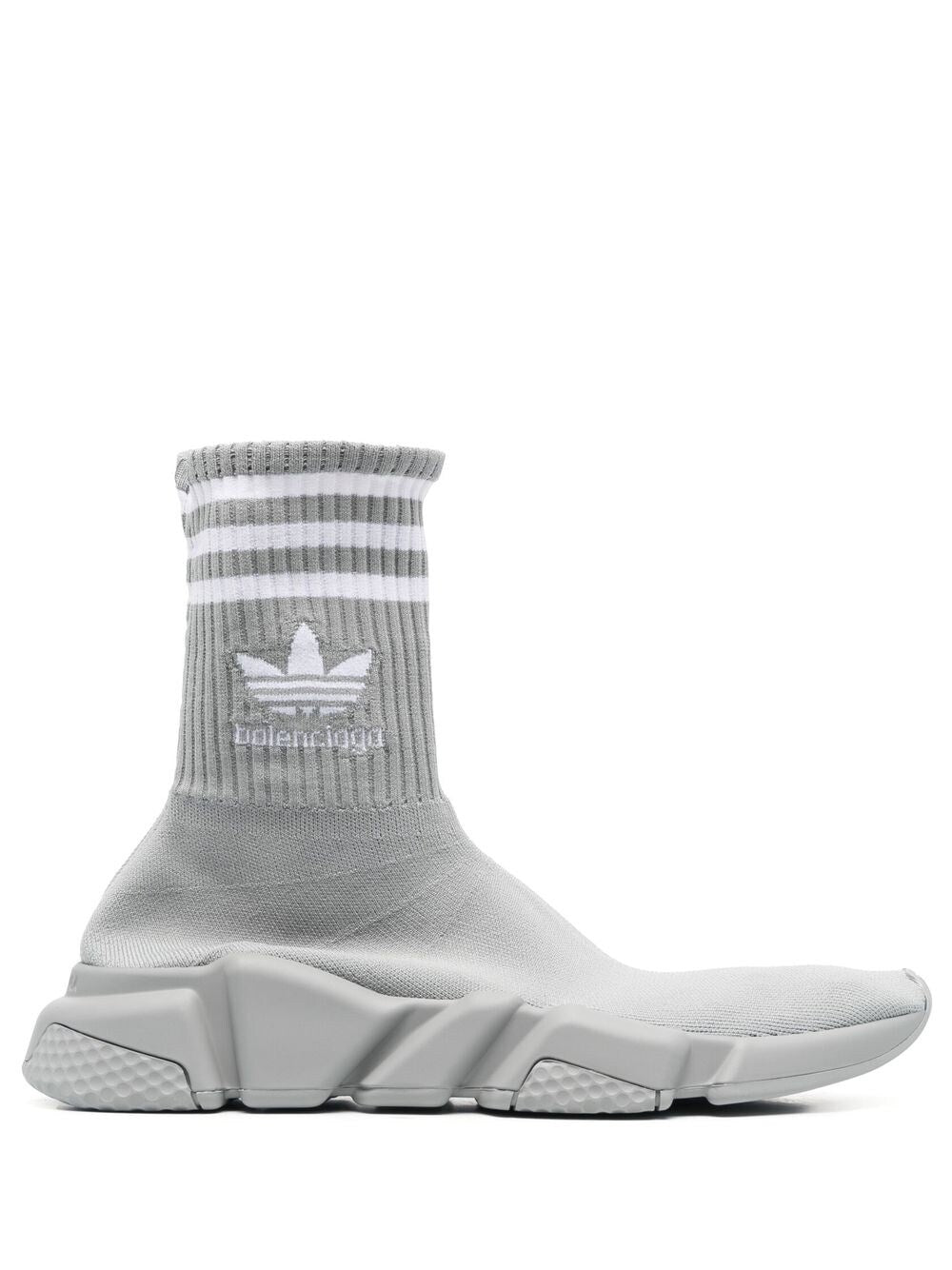 Adidas X Balenciaga Intarsia-Knit Logo Sock-Style Sneakers Grey Side View