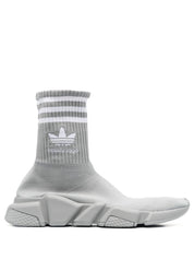 Adidas X Balenciaga Intarsia-Knit Logo Sock-Style Sneakers Grey Side View
