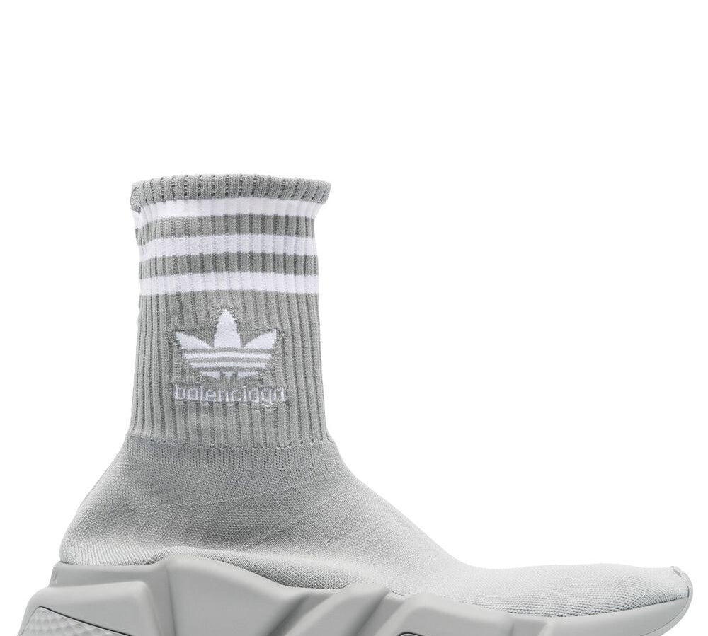 Adidas X Balenciaga Intarsia-Knit Logo Sock-Style Sneakers Grey Side View