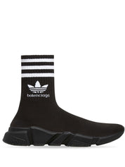 Adidas X Balenciaga Intarsia-Knit Logo Sock-Style Sneakers Side View 