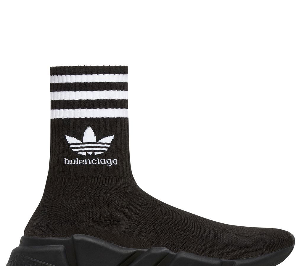Adidas X Balenciaga Intarsia-Knit Logo Sock-Style Sneakers Side View 