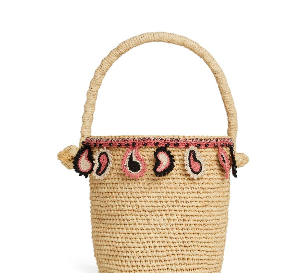 Alanui Paisley-Appliqué Raffia Basket Bag Front View 
