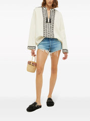 Alanui Paisley-Appliqué Raffia Basket Bag Front far View