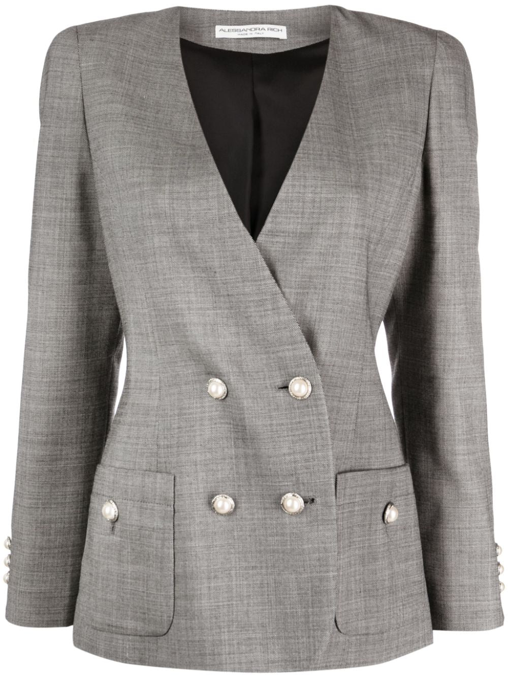 Alessandra Rich Virgin Wool Double-Breasted Long Sleeve Jacket Front Side View