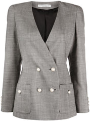 Alessandra Rich Virgin Wool Double-Breasted Long Sleeve Jacket Front Side View