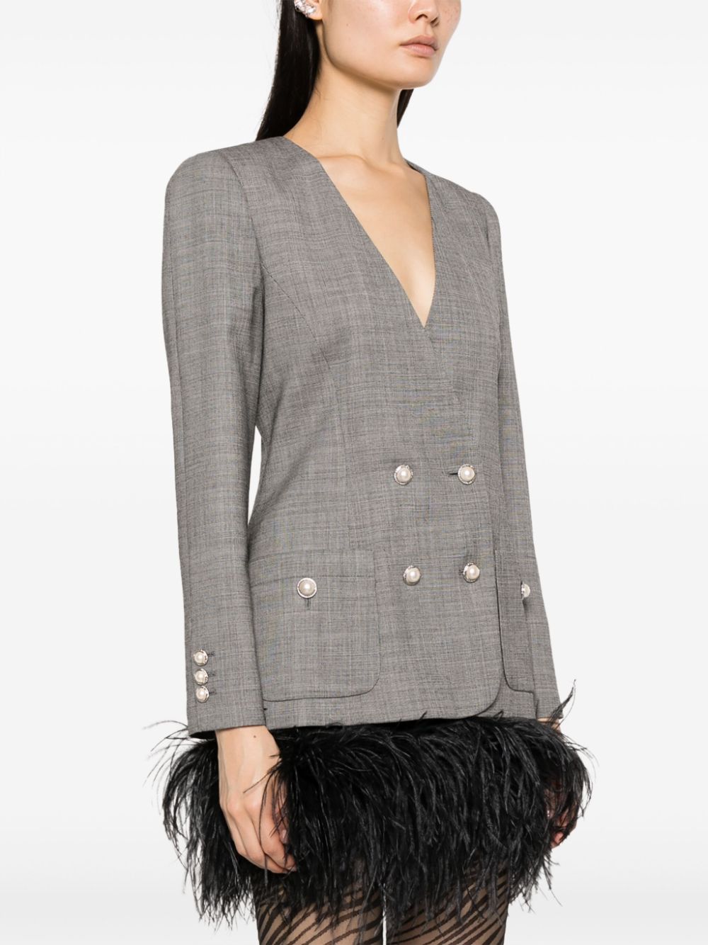 Alessandra Rich Virgin Wool Double-Breasted Long Sleeve Jacket Front View