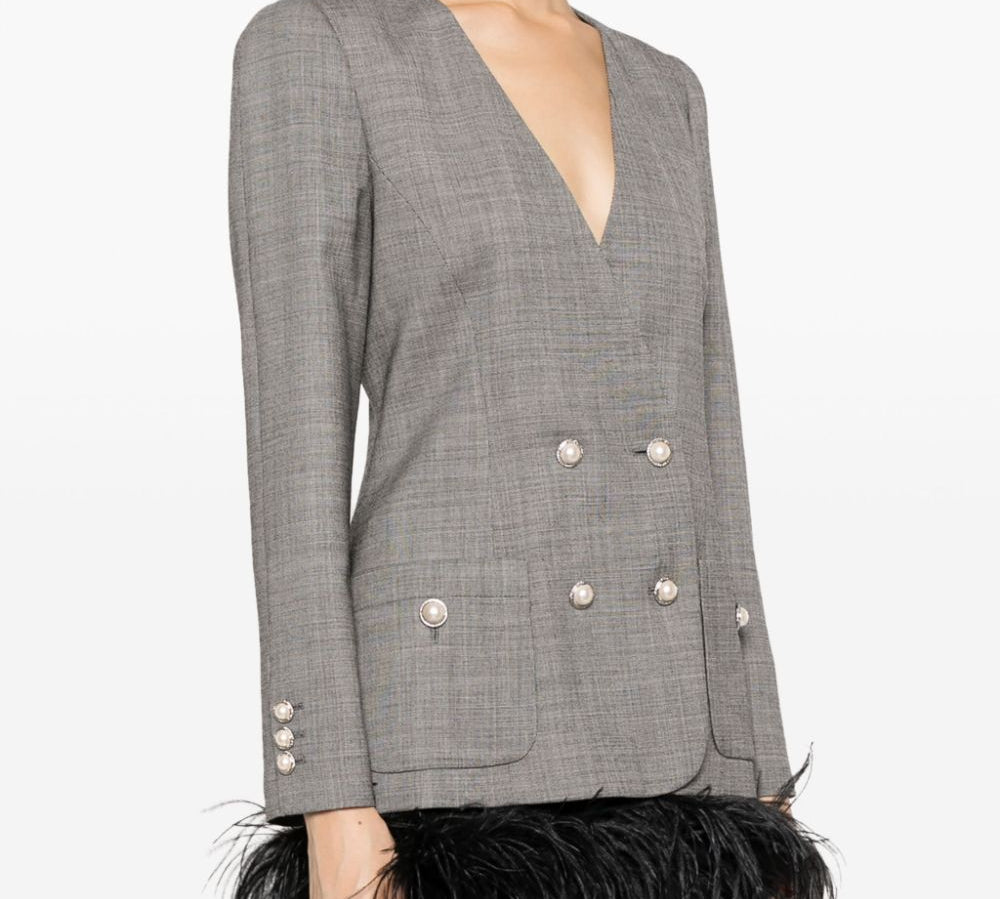 Alessandra Rich Virgin Wool Double-Breasted Long Sleeve Jacket Front View