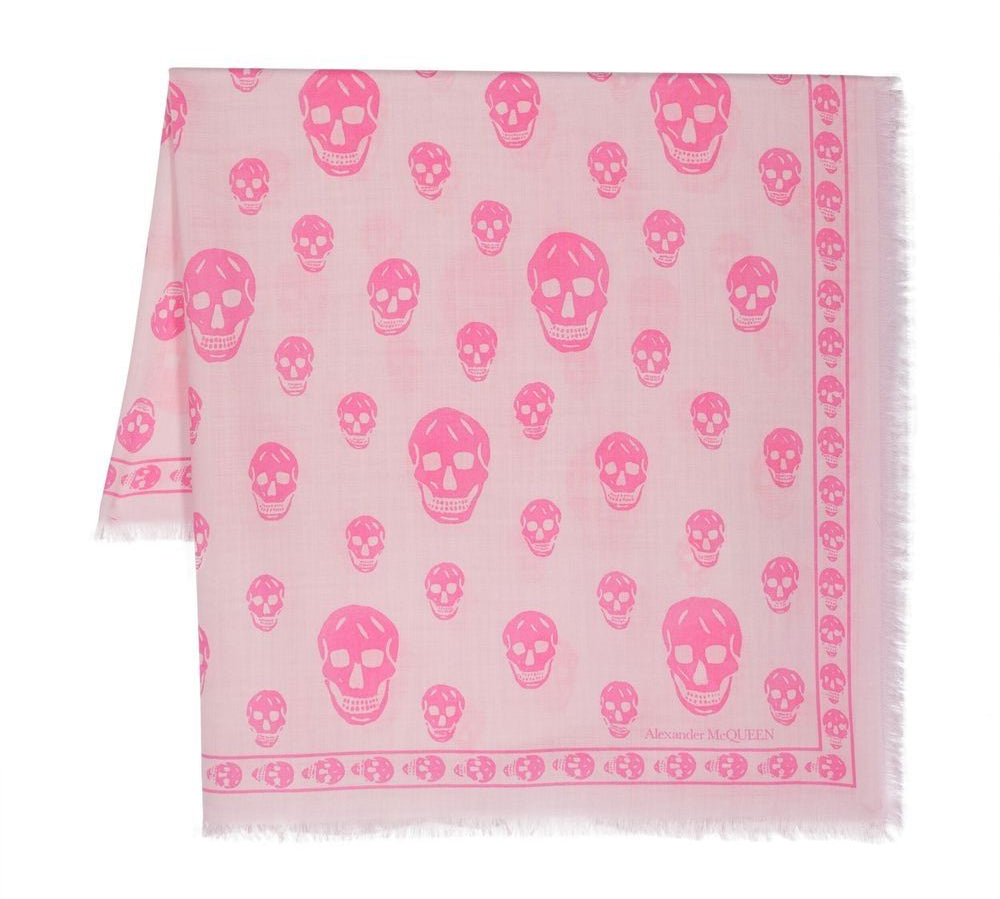 Alexander McQueen Skull-Print Wool Scarf Pink 1 