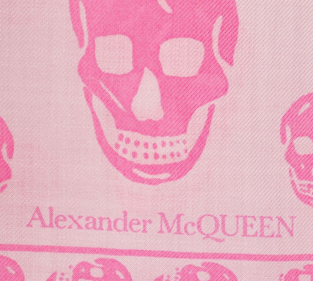 Alexander McQueen Skull-Print Wool Scarf Pink 2 