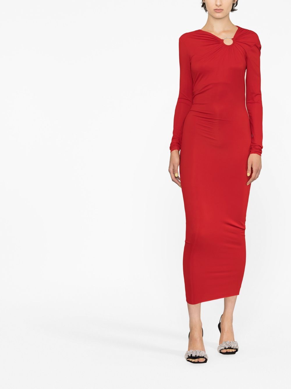 Alexandre Vauthier Cut-Out Midi Dress Red Far Front View
