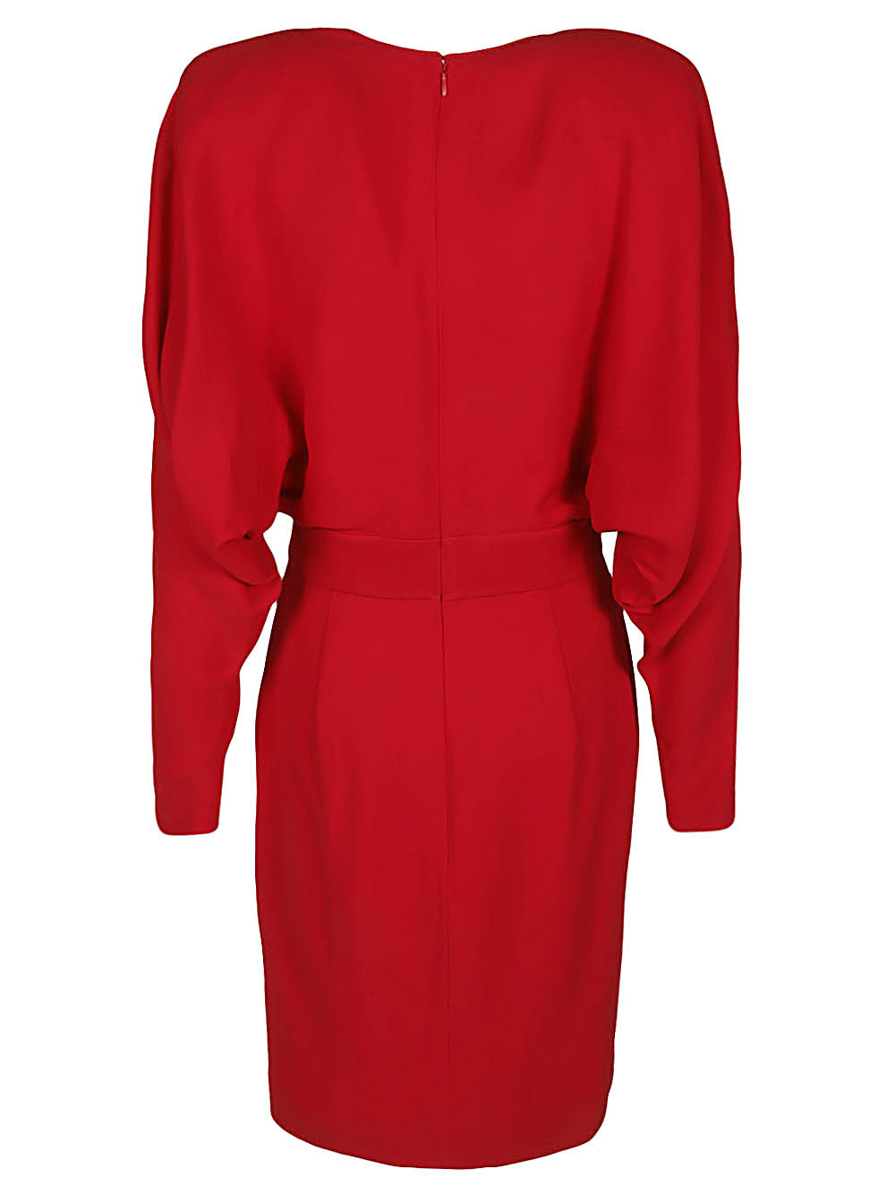 Alexandre Vauthier Plunging-Neck Long Sleeve Dress Red Back View