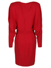 Alexandre Vauthier Plunging-Neck Long Sleeve Dress Red Back View