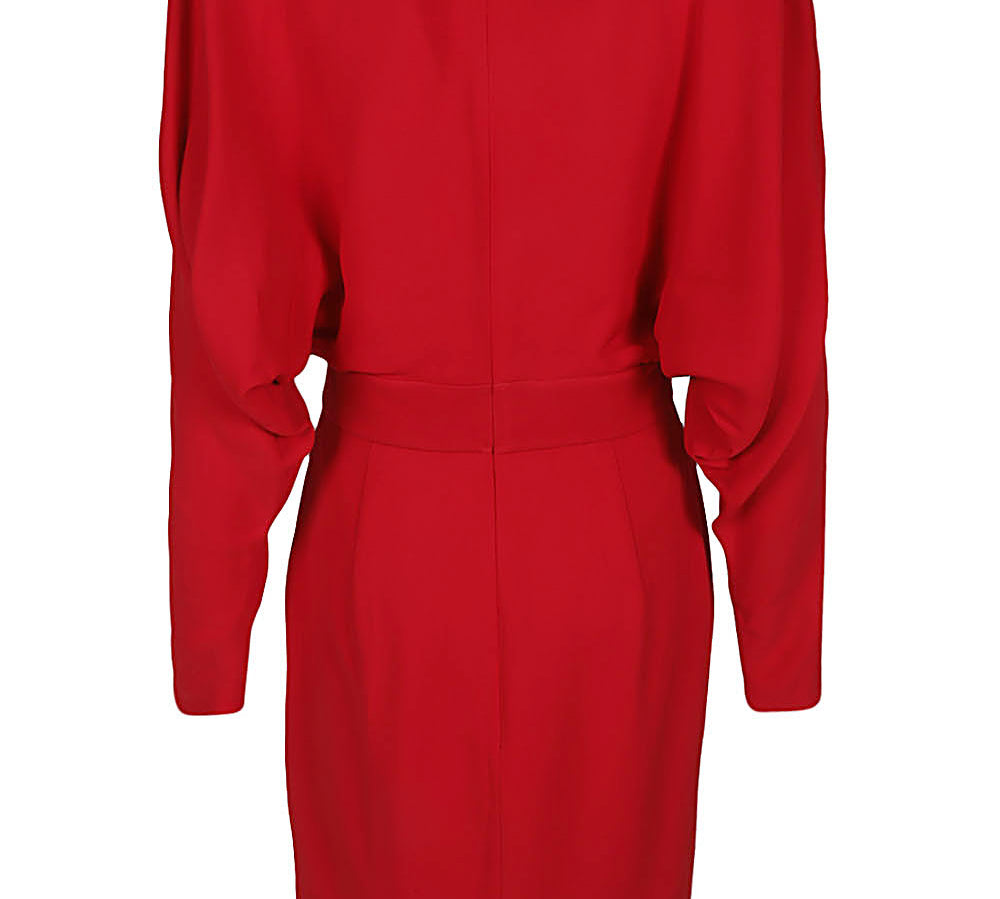 Alexandre Vauthier Plunging-Neck Long Sleeve Dress Red Back View