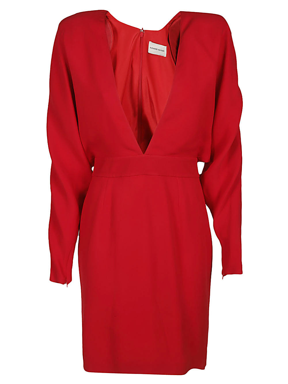 Alexandre Vauthier Plunging-Neck Long Sleeve Dress Red Front View