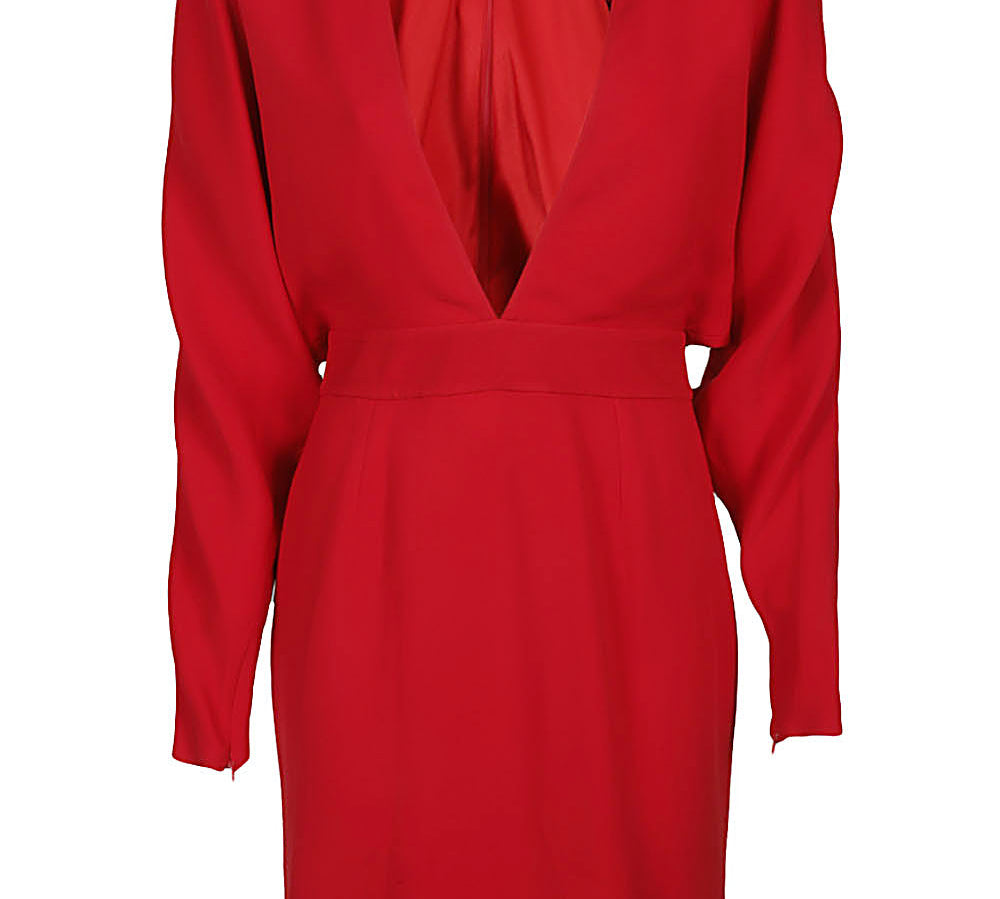 Alexandre Vauthier Plunging-Neck Long Sleeve Dress Red Front View