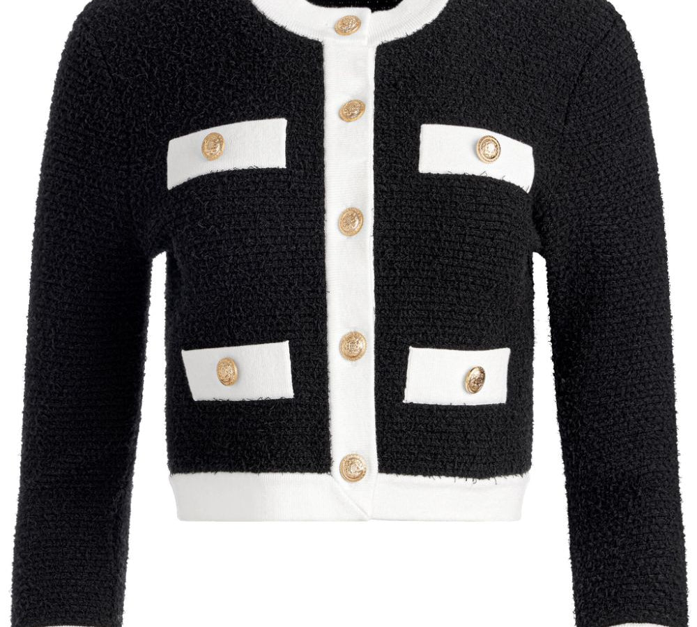 Alice + Olivia Front Button Faux Pocket Cardigan Front View 