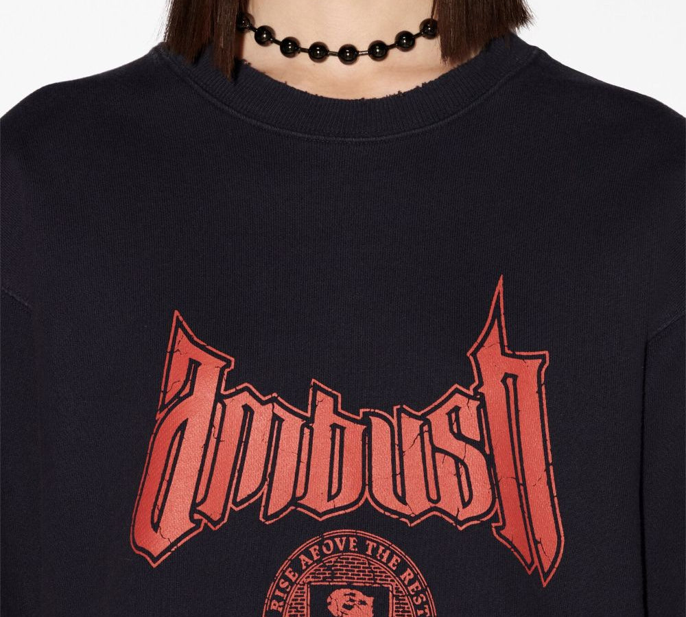 Ambush Academy Cotton-Blend Sweatshirt Black Front Close Up View 