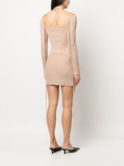 Andrea Adamo Ribbed-Knit Mini Dress Beige Back Side View