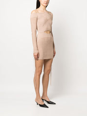 Andrea Adamo Ribbed-Knit Mini Dress Beige Far Front Side View