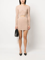 Andrea Adamo Ribbed-Knit Mini Dress Beige Far Front View
