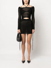Andrea Adamo Ribbed-Knit Mini Dress Black Back Front View