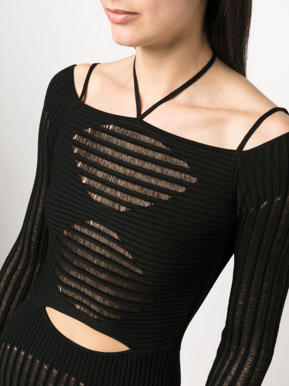 Andrea Adamo Ribbed-Knit Mini Dress Black Close Up View