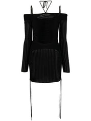 Andrea Adamo Ribbed-Knit Mini Dress Black Front View 