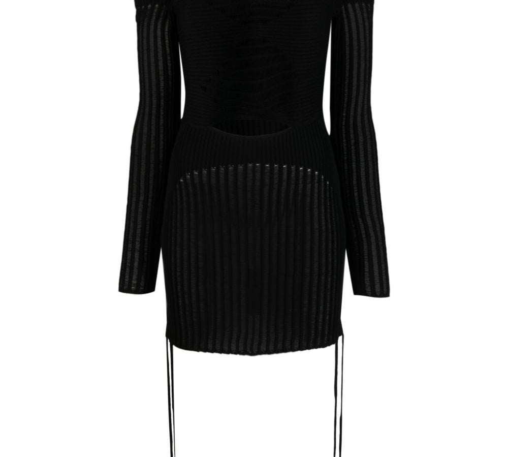 Andrea Adamo Ribbed-Knit Mini Dress Black Front View 