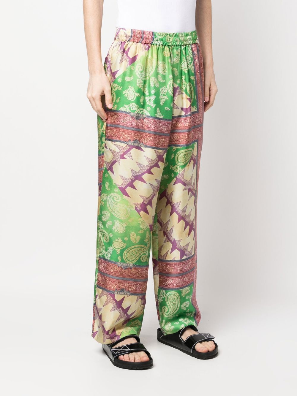 Aries Paisley-Print Silk Trousers Far Front Side View