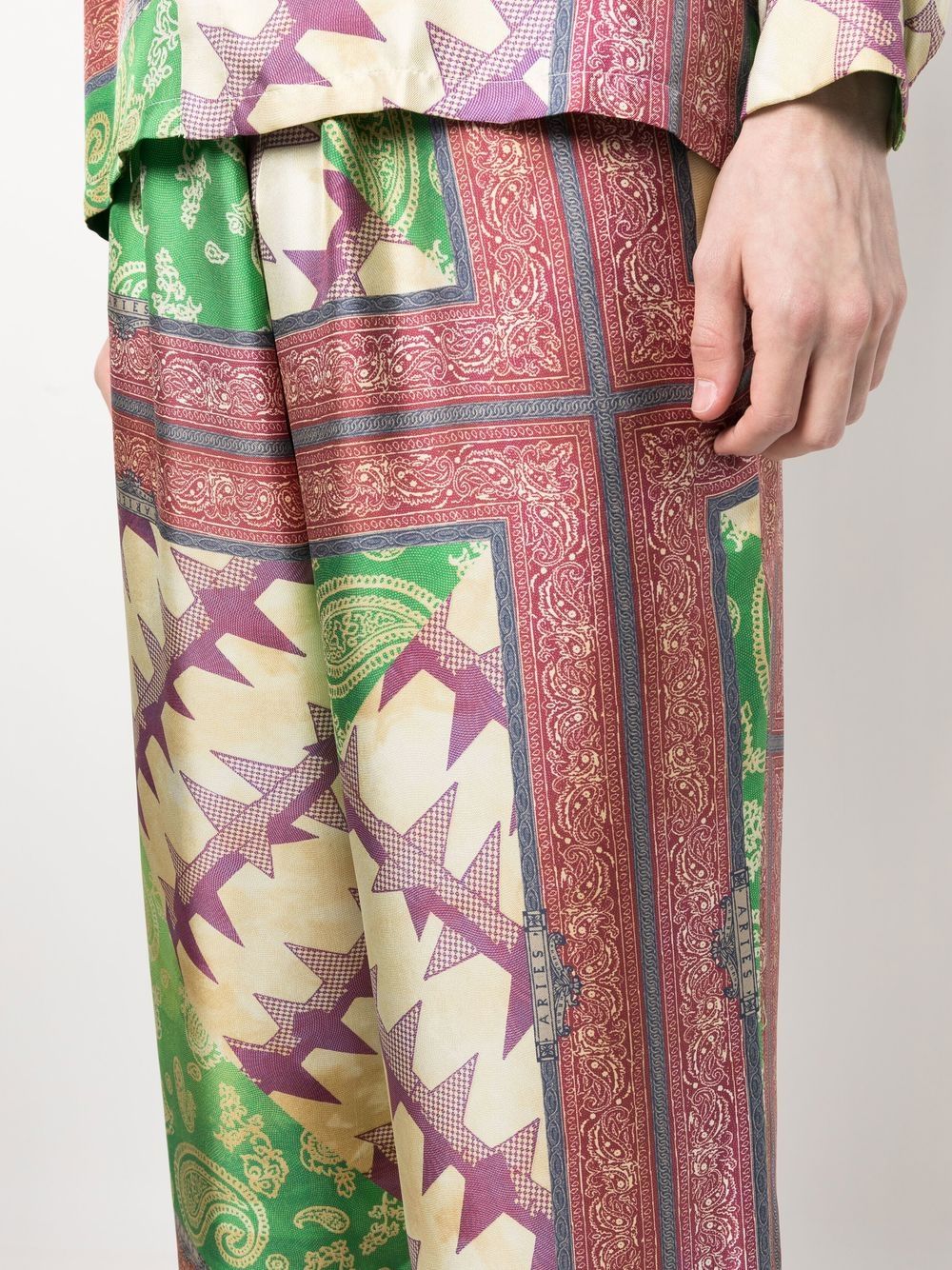Aries Paisley-Print Silk Trousers Front Side View