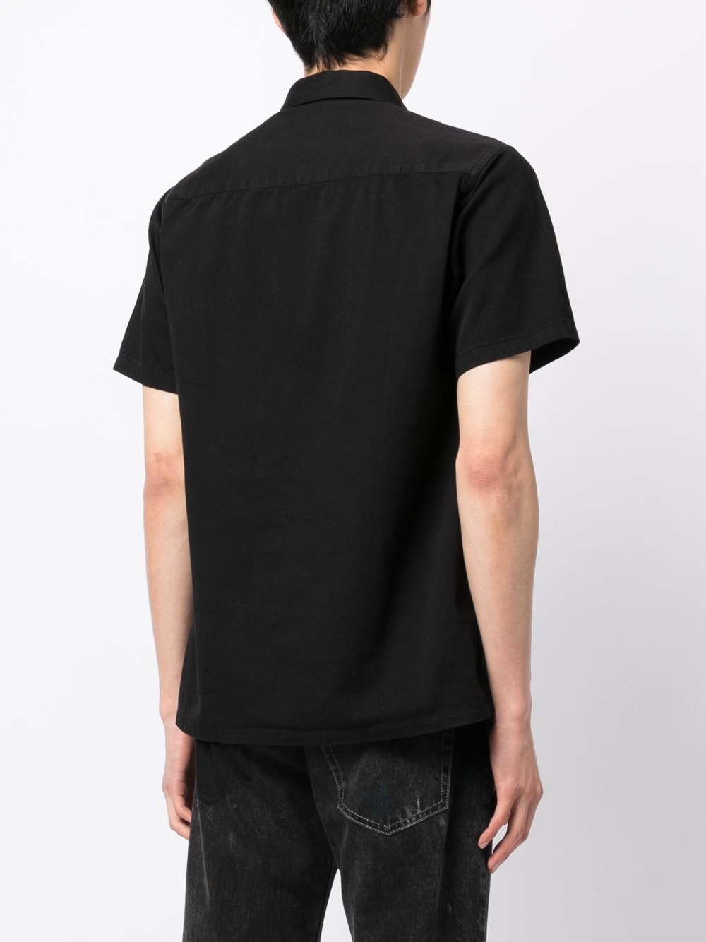 Aries Slogan-Embroidered Cotton Shirt Black Far Back Side View