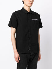 Aries Slogan-Embroidered Cotton Shirt Black Front Side View