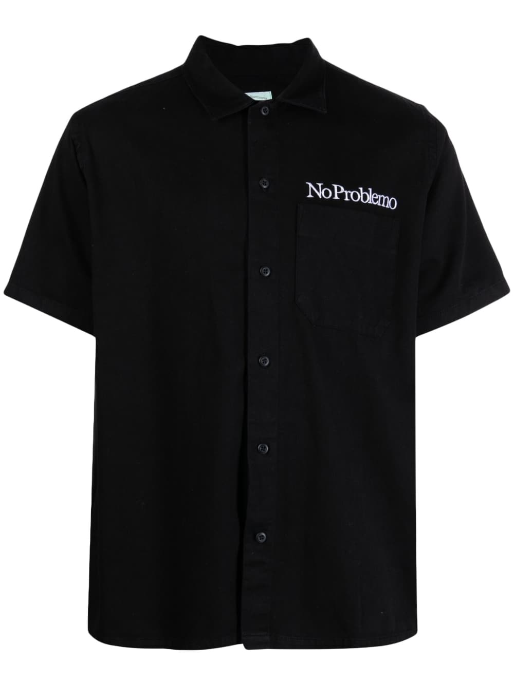 Aries Slogan-Embroidered Cotton Shirt Black Front View