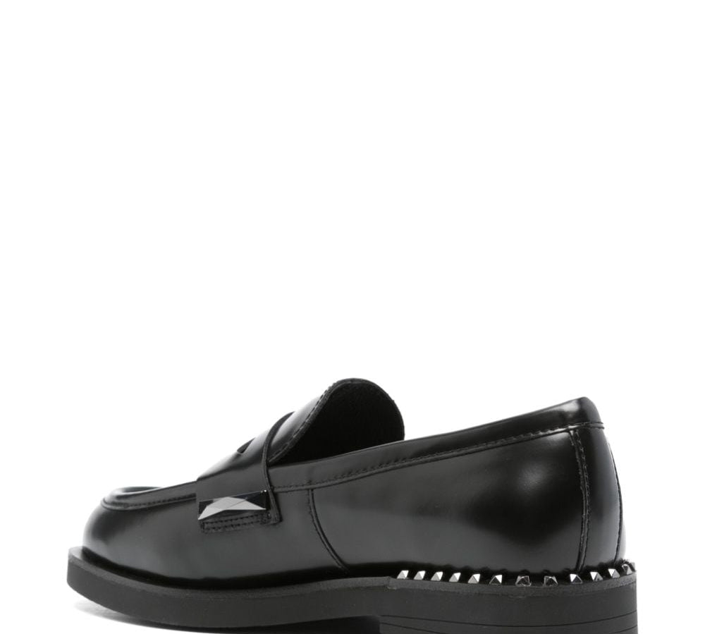 Ash Black Calf Leather Brushed Effect Slip-On Style Flats Black Back Side View
