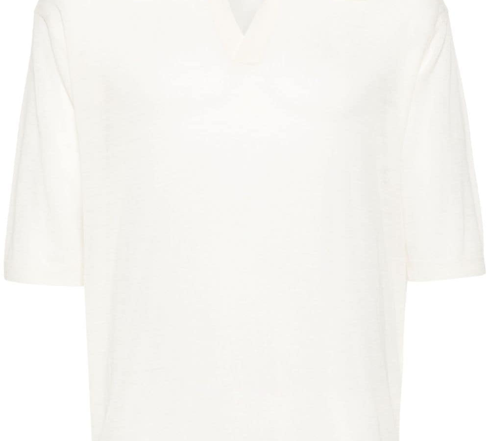 Auralee Wool-Silk Blend Mélange Effect Polo Front View 