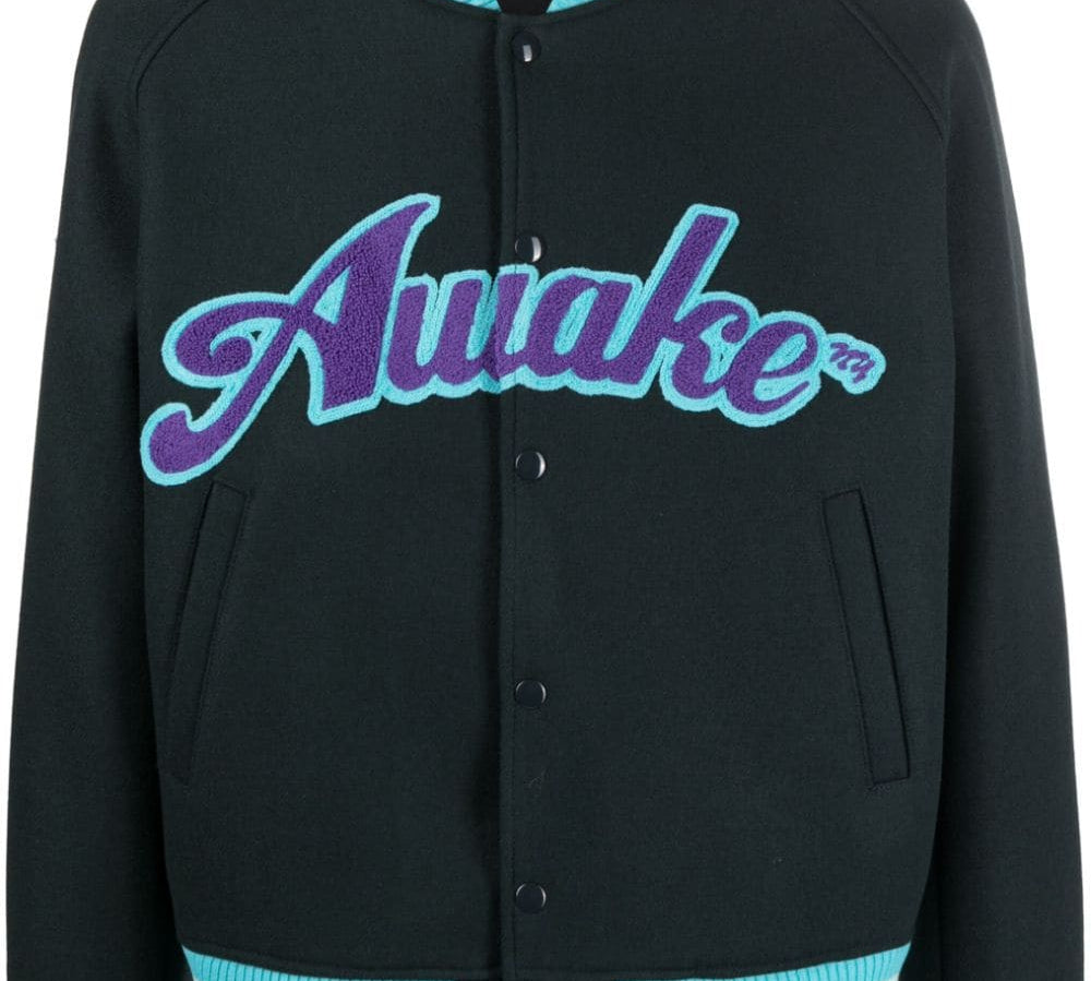 Awake NY Logo-Print Wool-Blend Bomber Jacket Front View