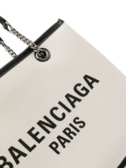 Balenciaga Logo Print Canvas Tote Bag Close Up View
