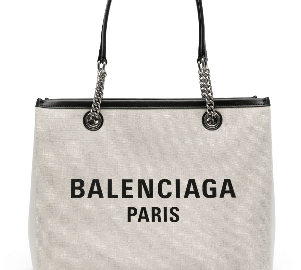 Balenciaga Logo Print Canvas Tote Bag Front View