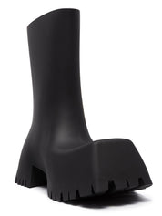 Balenciaga Rubber Trooper Block-Heel Boots Black Front Right Side View 