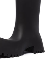 Balenciaga Rubber Trooper Block-Heel Boots Black Front Side View 