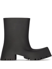 Balenciaga Rubber Trooper Block-Heel Boots Black Side View 