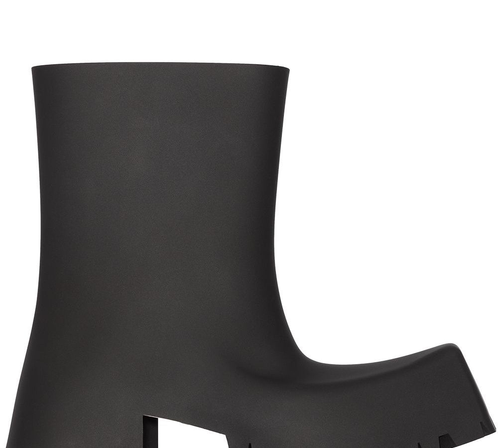 Balenciaga Rubber Trooper Block-Heel Boots Black Side View 