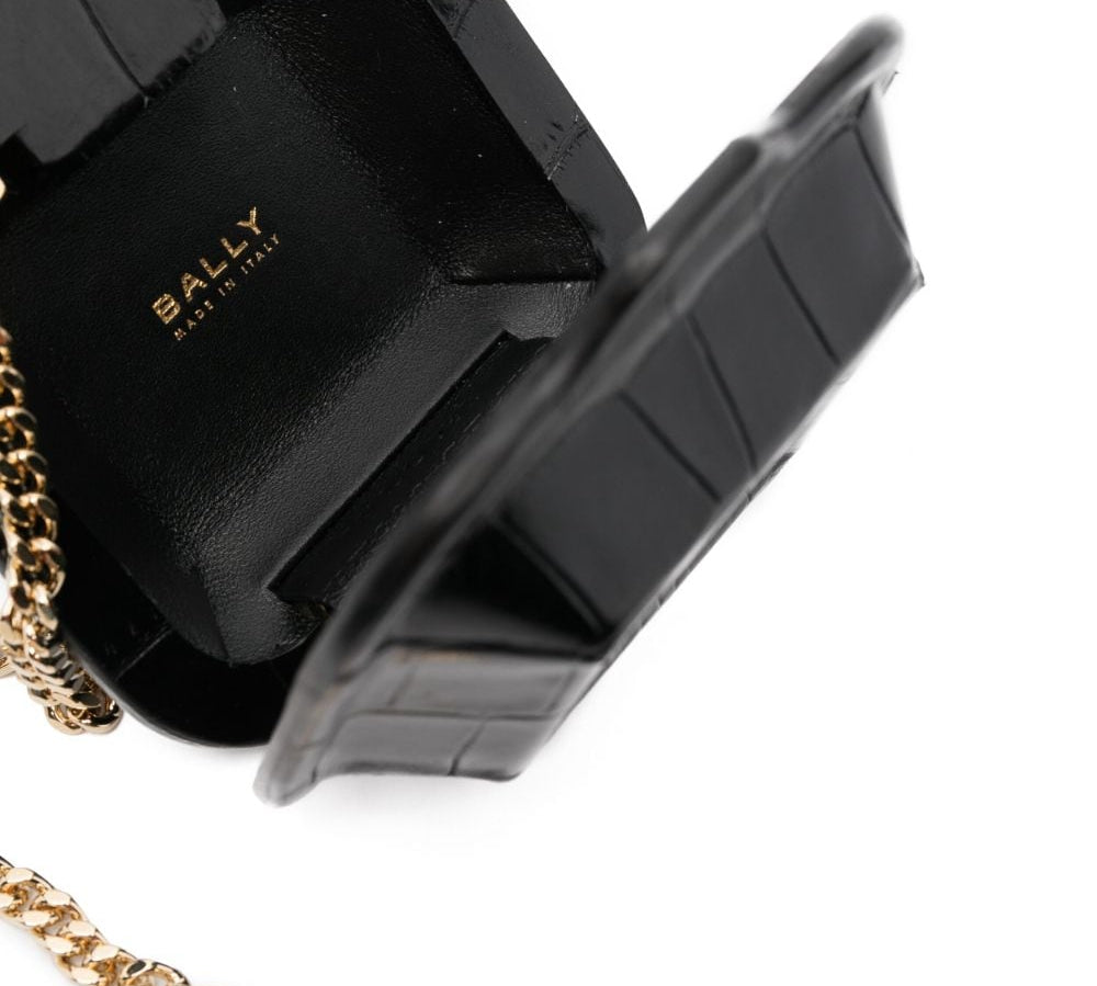 Bally Logo-Print Calf Leather Textured-Finish Airpods Case Top Side View